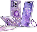 for Iphone 17 Pro Max Case, Glitter Bling Phone Cover with 2 - Ring Heart Stand & Lanyard, Women Girls Luxury Rhinestone Shockproof Protective Case for Iphone 17 Pro Max, Pink