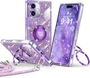 for Iphone 17 Pro Max Case, Glitter Bling Phone Cover with 2 - Ring Heart Stand & Lanyard, Women Girls Luxury Rhinestone Shockproof Protective Case for Iphone 17 Pro Max, Pink