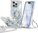 for Iphone 17 Pro Max Case, Glitter Bling Phone Cover with 2 - Ring Heart Stand & Lanyard, Women Girls Luxury Rhinestone Shockproof Protective Case for Iphone 17 Pro Max, Pink