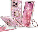 for Iphone 17 Pro Max Case, Glitter Bling Phone Cover with 2 - Ring Heart Stand & Lanyard, Women Girls Luxury Rhinestone Shockproof Protective Case for Iphone 17 Pro Max, Pink