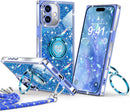 for Iphone 17 Pro Max Case, Glitter Bling Phone Cover with 2 - Ring Heart Stand & Lanyard, Women Girls Luxury Rhinestone Shockproof Protective Case for Iphone 17 Pro Max, Pink