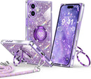 for Iphone 17 Pro Max Case, Glitter Bling Phone Cover with 2 - Ring Heart Stand & Lanyard, Women Girls Luxury Rhinestone Shockproof Protective Case for Iphone 17 Pro Max, Pink