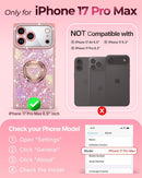 for Iphone 17 Pro Max Case, Glitter Bling Phone Cover with 2 - Ring Heart Stand & Lanyard, Women Girls Luxury Rhinestone Shockproof Protective Case for Iphone 17 Pro Max, Pink