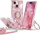 for Iphone 17 Pro Max Case, Glitter Bling Phone Cover with 2 - Ring Heart Stand & Lanyard, Women Girls Luxury Rhinestone Shockproof Protective Case for Iphone 17 Pro Max, Pink