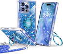 for Iphone 17 Pro Max Case, Glitter Bling Phone Cover with 2 - Ring Heart Stand & Lanyard, Women Girls Luxury Rhinestone Shockproof Protective Case for Iphone 17 Pro Max, Pink