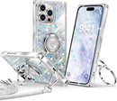 for Iphone 17 Pro Max Case, Glitter Bling Phone Cover with 2 - Ring Heart Stand & Lanyard, Women Girls Luxury Rhinestone Shockproof Protective Case for Iphone 17 Pro Max, Pink