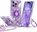 for Iphone 17 Pro Max Case, Glitter Bling Phone Cover with 2 - Ring Heart Stand & Lanyard, Women Girls Luxury Rhinestone Shockproof Protective Case for Iphone 17 Pro Max, Pink