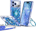 for Iphone 17 Pro Max Case, Glitter Bling Phone Cover with 2 - Ring Heart Stand & Lanyard, Women Girls Luxury Rhinestone Shockproof Protective Case for Iphone 17 Pro Max, Pink