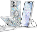 for Iphone 17 Pro Max Case, Glitter Bling Phone Cover with 2 - Ring Heart Stand & Lanyard, Women Girls Luxury Rhinestone Shockproof Protective Case for Iphone 17 Pro Max, Pink