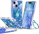 for Iphone 17 Pro Max Case, Glitter Bling Phone Cover with 2 - Ring Heart Stand & Lanyard, Women Girls Luxury Rhinestone Shockproof Protective Case for Iphone 17 Pro Max, Pink