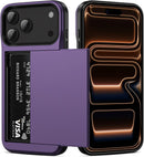 for Iphone 17 Pro Max Case Wallet with Card Holder [Max 3 Cards] Dual Layer Heavy Duty Shockproof Drop Protection Hidden Sliding ID Slot Slim Phone Cover for Women Men, 6.9 Inch Grey Purple