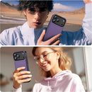 for Iphone 17 Pro Max Case Wallet with Card Holder [Max 3 Cards] Dual Layer Heavy Duty Shockproof Drop Protection Hidden Sliding ID Slot Slim Phone Cover for Women Men, 6.9 Inch Grey Purple