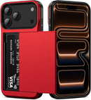 for Iphone 17 Pro Max Case Wallet with Card Holder [Max 3 Cards] Dual Layer Heavy Duty Shockproof Drop Protection Hidden Sliding ID Slot Slim Phone Cover for Women Men, 6.9 Inch Grey Purple