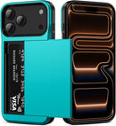 for Iphone 17 Pro Max Case Wallet with Card Holder [Max 3 Cards] Dual Layer Heavy Duty Shockproof Drop Protection Hidden Sliding ID Slot Slim Phone Cover for Women Men, 6.9 Inch Grey Purple