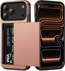 for Iphone 17 Pro Max Case Wallet with Card Holder [Max 3 Cards] Dual Layer Heavy Duty Shockproof Drop Protection Hidden Sliding ID Slot Slim Phone Cover for Women Men, 6.9 Inch Grey Purple