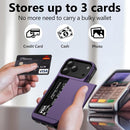 for Iphone 17 Pro Max Case Wallet with Card Holder [Max 3 Cards] Dual Layer Heavy Duty Shockproof Drop Protection Hidden Sliding ID Slot Slim Phone Cover for Women Men, 6.9 Inch Grey Purple