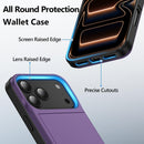 for Iphone 17 Pro Max Case Wallet with Card Holder [Max 3 Cards] Dual Layer Heavy Duty Shockproof Drop Protection Hidden Sliding ID Slot Slim Phone Cover for Women Men, 6.9 Inch Grey Purple