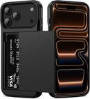 for Iphone 17 Pro Max Case Wallet with Card Holder [Max 3 Cards] Dual Layer Heavy Duty Shockproof Drop Protection Hidden Sliding ID Slot Slim Phone Cover for Women Men, 6.9 Inch Grey Purple