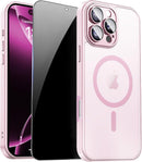 For Iphone 17 Pro Max Case with Privacy Screen Protector and Camera Protection Compatible with Magsafe Magnetic Matte Shockproof Phone Cover for Iphone 17 Pro Max Women/Girls, Hot Pink