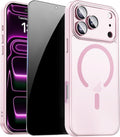 For Iphone 17 Pro Max Case with Privacy Screen Protector and Camera Protection Compatible with Magsafe Magnetic Matte Shockproof Phone Cover for Iphone 17 Pro Max Women/Girls, Hot Pink