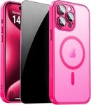 For Iphone 17 Pro Max Case with Privacy Screen Protector and Camera Protection Compatible with Magsafe Magnetic Matte Shockproof Phone Cover for Iphone 17 Pro Max Women/Girls, Hot Pink