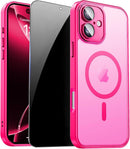 For Iphone 17 Pro Max Case with Privacy Screen Protector and Camera Protection Compatible with Magsafe Magnetic Matte Shockproof Phone Cover for Iphone 17 Pro Max Women/Girls, Hot Pink