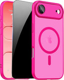 For Iphone 17 Pro Max Case with Privacy Screen Protector and Camera Protection Compatible with Magsafe Magnetic Matte Shockproof Phone Cover for Iphone 17 Pro Max Women/Girls, Hot Pink