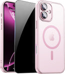 For Iphone 17 Pro Max Case with Privacy Screen Protector and Camera Protection Compatible with Magsafe Magnetic Matte Shockproof Phone Cover for Iphone 17 Pro Max Women/Girls, Hot Pink