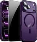 For Iphone 17 Pro Max Case with Privacy Screen Protector and Camera Protection Compatible with Magsafe Magnetic Matte Shockproof Phone Cover for Iphone 17 Pro Max Women/Girls, Hot Pink