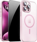 For Iphone 17 Pro Max Case with Privacy Screen Protector and Camera Protection Compatible with Magsafe Magnetic Matte Shockproof Phone Cover for Iphone 17 Pro Max Women/Girls, Hot Pink