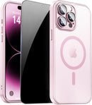 For Iphone 17 Pro Max Case with Privacy Screen Protector and Camera Protection Compatible with Magsafe Magnetic Matte Shockproof Phone Cover for Iphone 17 Pro Max Women/Girls, Hot Pink
