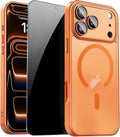 For Iphone 17 Pro Max Case with Privacy Screen Protector and Camera Protection Compatible with Magsafe Magnetic Matte Shockproof Phone Cover for Iphone 17 Pro Max Women/Girls, Hot Pink