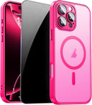 For Iphone 17 Pro Max Case with Privacy Screen Protector and Camera Protection Compatible with Magsafe Magnetic Matte Shockproof Phone Cover for Iphone 17 Pro Max Women/Girls, Hot Pink