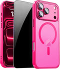 For Iphone 17 Pro Max Case with Privacy Screen Protector and Camera Protection Compatible with Magsafe Magnetic Matte Shockproof Phone Cover for Iphone 17 Pro Max Women/Girls, Hot Pink
