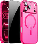 For Iphone 17 Pro Max Case with Privacy Screen Protector and Camera Protection Compatible with Magsafe Magnetic Matte Shockproof Phone Cover for Iphone 17 Pro Max Women/Girls, Hot Pink