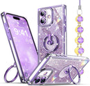for Iphone 17 Pro Max Case with Ring Stand, Glitter Sparkle Phone Case for Women Girls, Rhinestone Luxury Protective Cover for Iphone 17 Pro Max 6.9", Pink