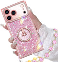 for Iphone 17 Pro Max Case with Ring Stand, Glitter Sparkle Phone Case for Women Girls, Rhinestone Luxury Protective Cover for Iphone 17 Pro Max 6.9", Pink