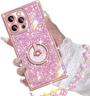 for Iphone 17 Pro Max Case with Ring Stand, Glitter Sparkle Phone Case for Women Girls, Rhinestone Luxury Protective Cover for Iphone 17 Pro Max 6.9", Pink