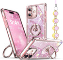 for Iphone 17 Pro Max Case with Ring Stand, Glitter Sparkle Phone Case for Women Girls, Rhinestone Luxury Protective Cover for Iphone 17 Pro Max 6.9", Pink