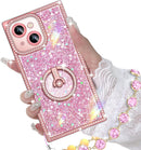 for Iphone 17 Pro Max Case with Ring Stand, Glitter Sparkle Phone Case for Women Girls, Rhinestone Luxury Protective Cover for Iphone 17 Pro Max 6.9", Pink