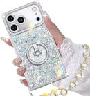 for Iphone 17 Pro Max Case with Ring Stand, Glitter Sparkle Phone Case for Women Girls, Rhinestone Luxury Protective Cover for Iphone 17 Pro Max 6.9", Pink