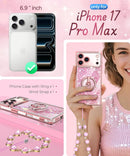 for Iphone 17 Pro Max Case with Ring Stand, Glitter Sparkle Phone Case for Women Girls, Rhinestone Luxury Protective Cover for Iphone 17 Pro Max 6.9", Pink