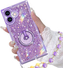 for Iphone 17 Pro Max Case with Ring Stand, Glitter Sparkle Phone Case for Women Girls, Rhinestone Luxury Protective Cover for Iphone 17 Pro Max 6.9", Pink