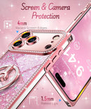for Iphone 17 Pro Max Case with Ring Stand, Glitter Sparkle Phone Case for Women Girls, Rhinestone Luxury Protective Cover for Iphone 17 Pro Max 6.9", Pink