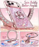for Iphone 17 Pro Max Case with Ring Stand, Glitter Sparkle Phone Case for Women Girls, Rhinestone Luxury Protective Cover for Iphone 17 Pro Max 6.9", Pink