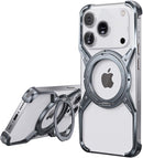 For Iphone 17 Pro Max Metal Bumper Case Frameless with Kickstand & Magnetic, Compatible with Magsafe, Aluminum Alloy No Back No Frame Slim Design 4 Corners Shockproof (Silver)