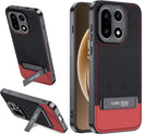 for OnePlus 15 Case, [TPU+Premium PU][2 Stand Ways] [Drop Protection] [Camera Protection] with Stand Shockproof Case - Black+Red