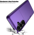 for Samsung Galaxy S26 Case with Card Holder Dual Layer Heavy Duty Protective Case Hidden Card Slot Slim Wallet Cover for Samsung S26 6.2''(Purple)