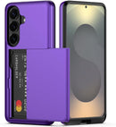 for Samsung Galaxy S26 Case with Card Holder Dual Layer Heavy Duty Protective Case Hidden Card Slot Slim Wallet Cover for Samsung S26 6.2''(Purple)
