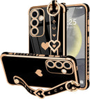 For Samsung Galaxy S26 Ultra Case Cute Love - Heart Plating Strap for Women Girls Bling Silicone Camera Protection Bumper Shockproof Phone Case for Samsung Galaxy S26 Ultra 5G - Dark Purple